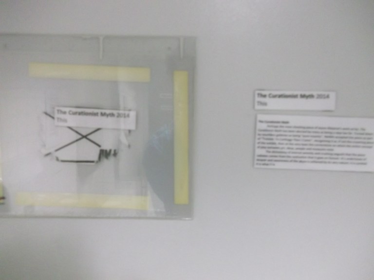 A blurred photo of The Curationist Myth, Joyce-Ahearne_s most controversial work (gallery information reproduced below)